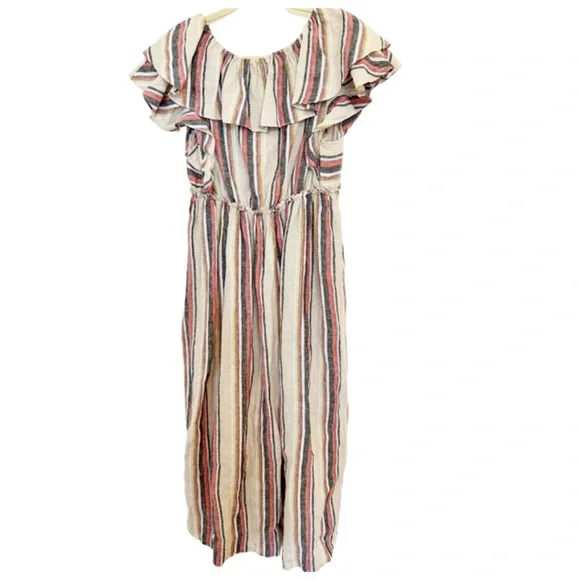 NWT Trina Turk Out of Office Play Dress Linen Ruffle Striped Flutter Sleeve L - Picture 4 of 7